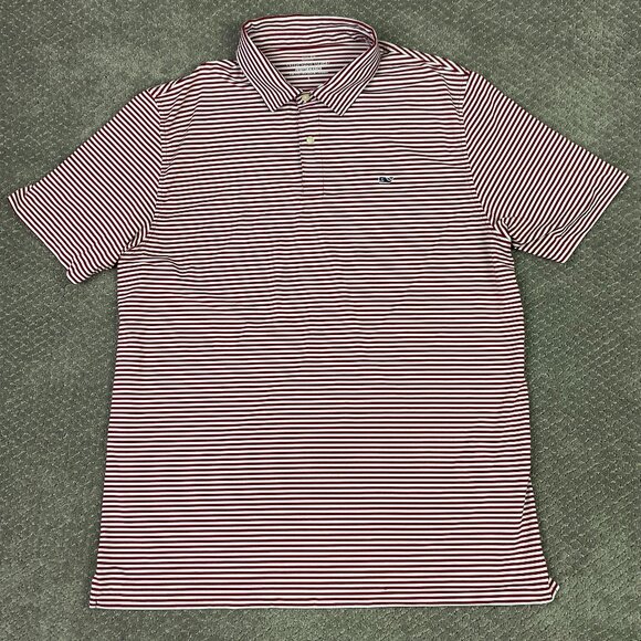 Vineyard Vines Performance Polo Shirt Men's Large Red White Stripes Golf Stretch - Picture 2 of 8